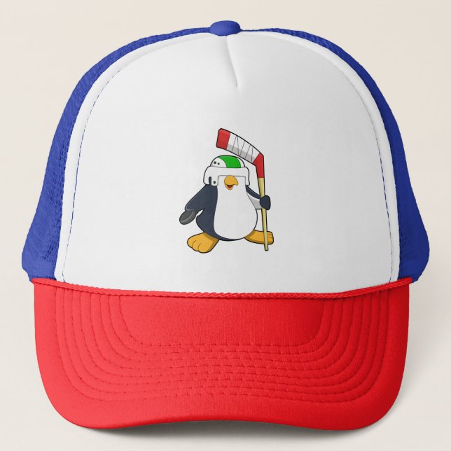 Casquette Pingouin au hockey sur glace avec bâton de hockey  (Devant)