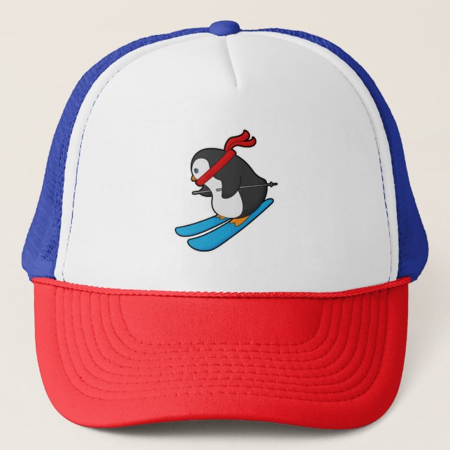 Casquette Pingouin comme skieur avec ski (Devant)
