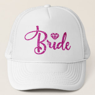 Casquette Pink Magenta Glitter Custom Bridal White Bride Hat