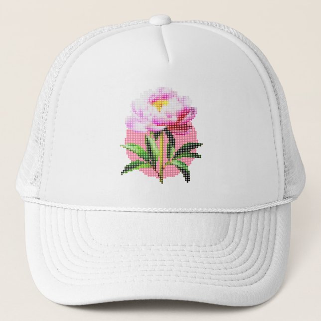 Casquette Pink Peony Dot Mosaic Flower (Devant)