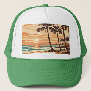 Casquette plage moderne milieu de siècle Hawaii coucher de s