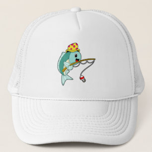 Casquette Poisson à la pêche avec bâton de pêche et Casquett