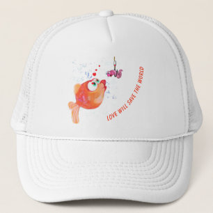 Casquette Poisson amusant et vers amour Romantique Trucker C