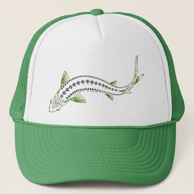 CASQUETTE POISSON DE STURGEON TRIBAL VERT (Devant)