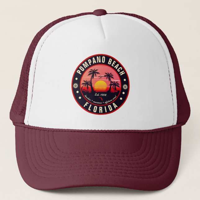Casquette Pompano Beach Floride Retro Sunset Souvenir 80s (Devant)