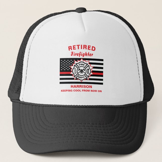Casquette Pompier Retraité Mince Ligne Rouge Drôle Drôle Dir (Devant)