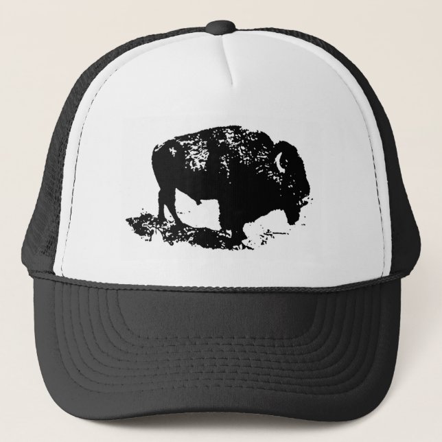 Casquette Pop Art Black White Buffalo Bison Silhouette (Devant)