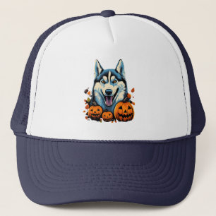 Casquette Pop Art Smilling Husky Chien avec Halloween Citrou