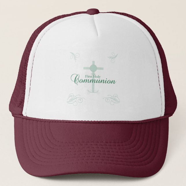 Casquette Première Communion sainte, Script en vert tendre (Devant)