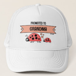 Casquette Promoted to Grandma ladybugs white peach
