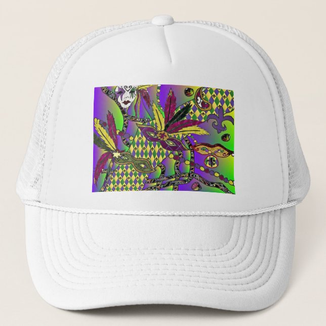 Casquette Psychédélique Mardi Gras Plumes Masques Cadeaux Vê (Devant)