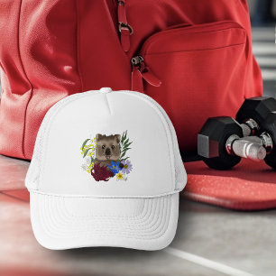Casquette Quokka Heureux Australie Floral Bleu