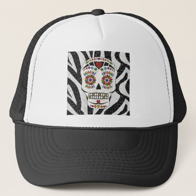 Casquette RAB Rockabilly Sugar Skull on Zebra (Devant)
