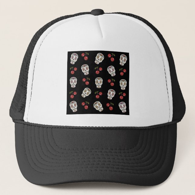 Casquette RAB Rockabilly Sugar Skulls Cherries On Black (Devant)