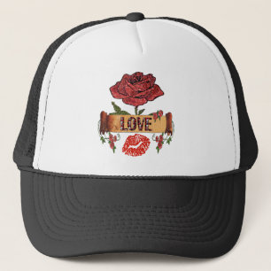 Casquette RAB Rockabilly Valentine Roses, Love & Lipstick