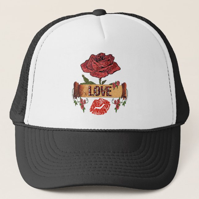Casquette RAB Rockabilly Valentine Roses, Love & Lipstick (Devant)