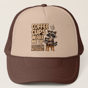 Casquette Raccoon drôle matin avec tasse de café