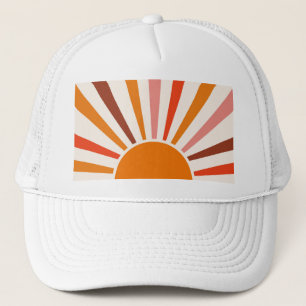 Casquette Rayons Soleil Rétro Coucher Soleil Orange Jaune Ro