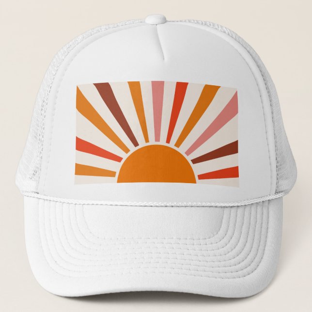 Casquette Rayons Soleil Rétro Coucher Soleil Orange Jaune Ro (Devant)