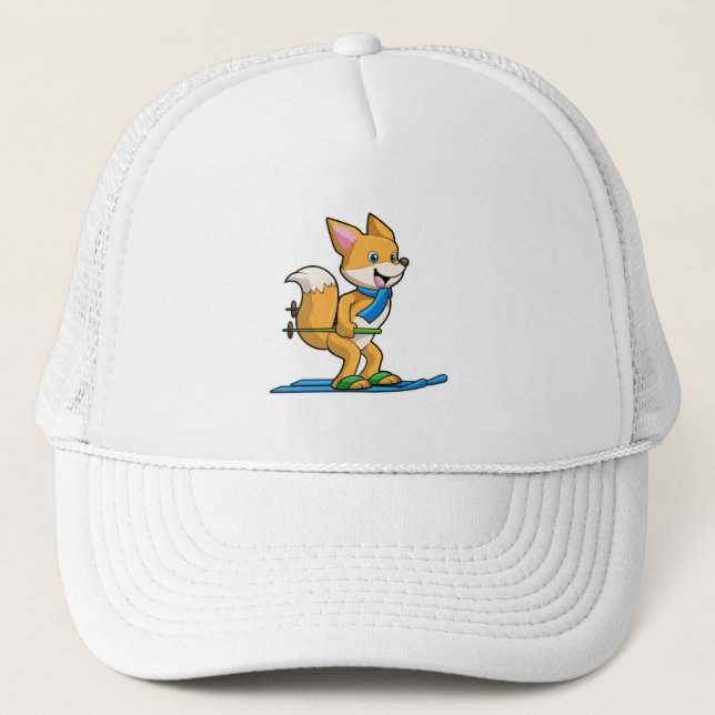 Casquette Renard en ski avec des pôles de ski (Devant)