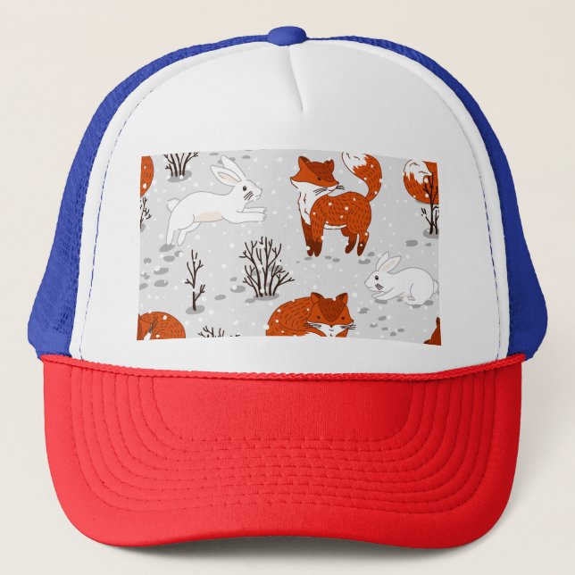 Casquette Renards d'hiver Bunny Motif sans couture (Devant)