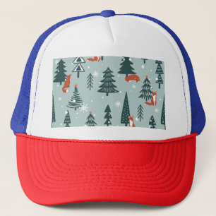 Casquette Renards, sapins, hiver, motif coloré