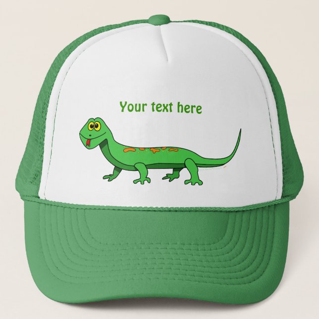 Casquette Reptile vert mignon de lézard de bande dessinée (Devant)