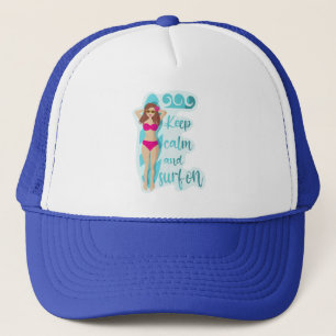 Casquette Restez calme et surfez sur la carte de fille brune