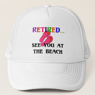 Casquette Retraité - Voir à la plage, tongs roses