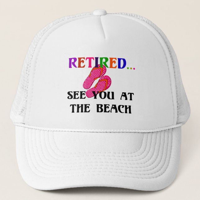 Casquette Retraité - Voir à la plage, tongs roses (Devant)