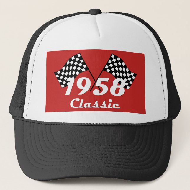 Casquette Retro 1958 Classic Black White Checked Race Drapea (Devant)