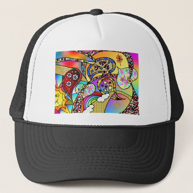 Casquette Retro 60s Coeurs psychédéliques Paisley Cadeaux Vê (Devant)