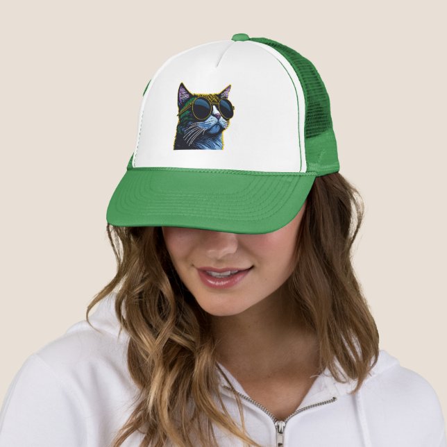 Casquette Retro Chat : Lunettes Jaunes Charme (En situation)