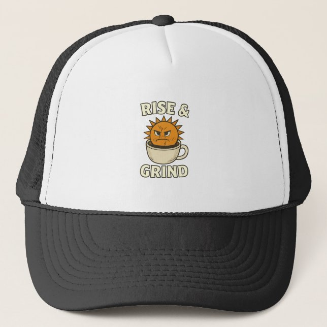 Casquette Rise & Grind - Motivational Coffee Mug & Sun Graph (Devant)