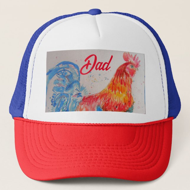 Casquette Rooster rouge Aquarelle Peinture Fête des pères Pa (Devant)