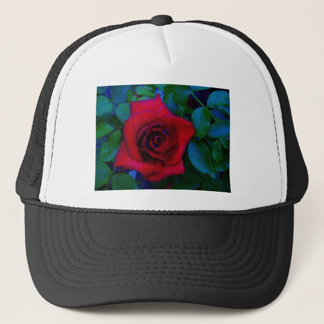 Casquette Roses rouges aux tons bleus (Devant)