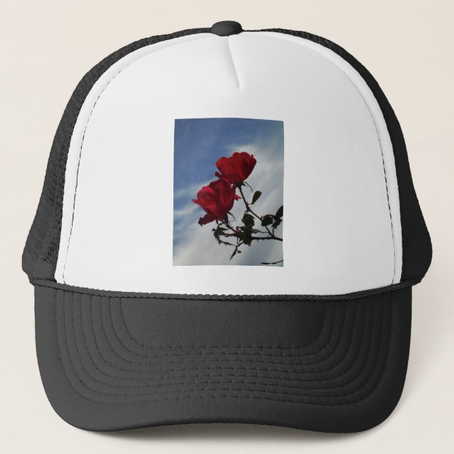 Casquette Roses rouges contre un ciel bleu vif (Devant)