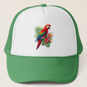 Casquette Rouge macaw tropical floral