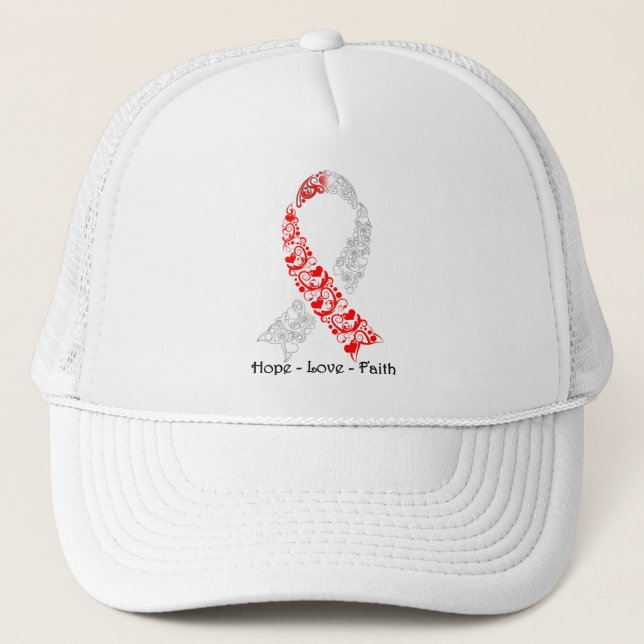 Casquette Ruban de sensibilisation à l'espoir rouge et blanc (Devant)