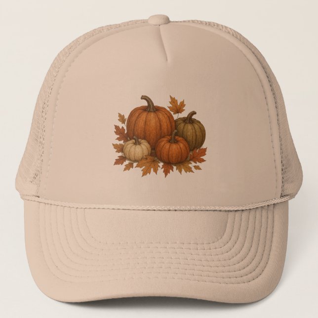 Casquette Rustique Automne/Automne citrouille et feuille (Devant)