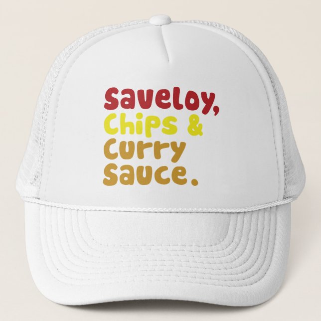 Casquette Saveloy, chips & Curry Sauce. (Devant)