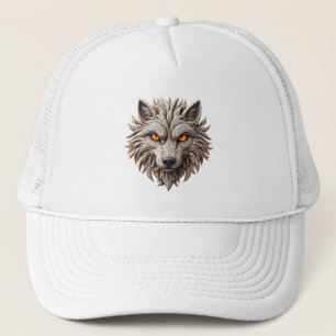 Casquette Sculpture de loup en bois avec motifs géométriques