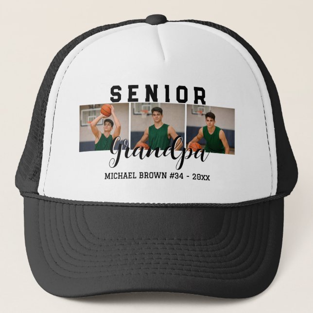 Casquette Senior Grandpa Custom 3 Photo Collage Basketball (Devant)