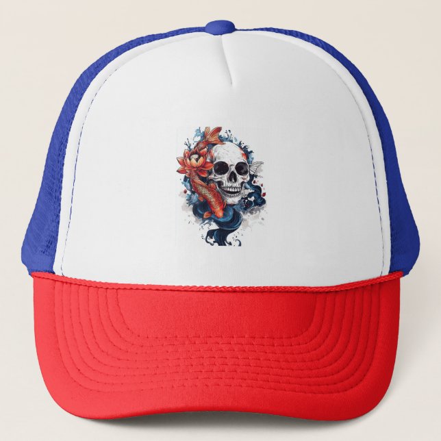 Casquette Sérénité du crâne et de Koi (Devant)