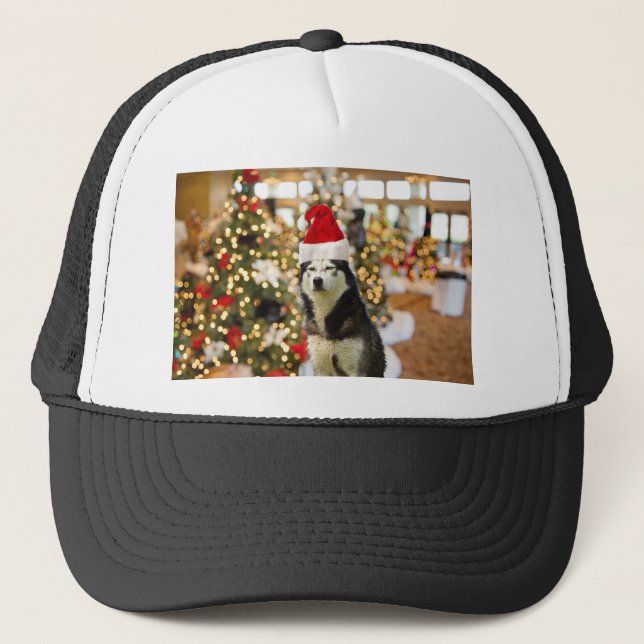 Casquette Sibérien Husky Christmas Tree Tshirt Tee - shirt (Devant)