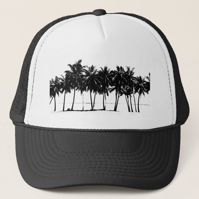 Casquette Silhouette de palmiers blancs noirs (Devant)