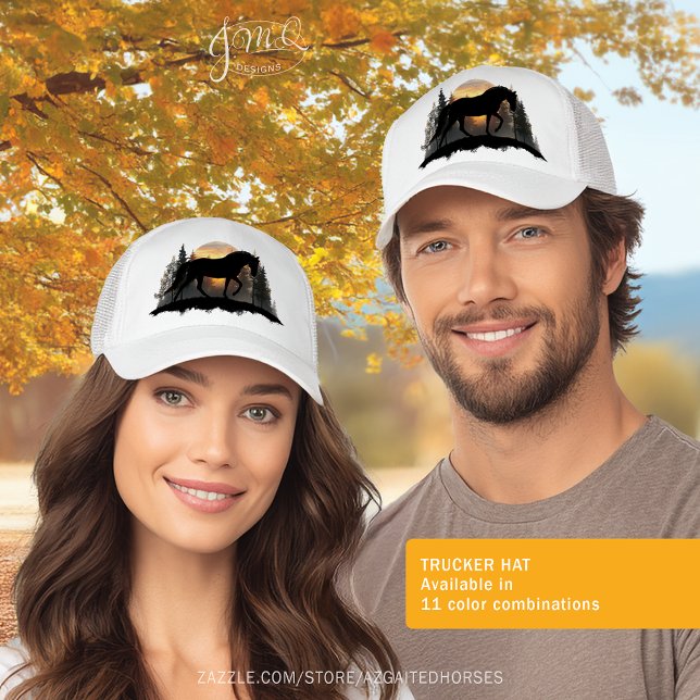 Casquette Silhouette du Cheval du Coucher de Soleil Style éq (Sunset Horse Silhouette Rustic Equestrian Style Trucker Hat)