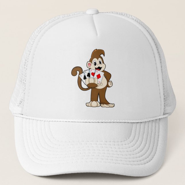 Casquette Singe au Poker avec cartes de Poker (Devant)