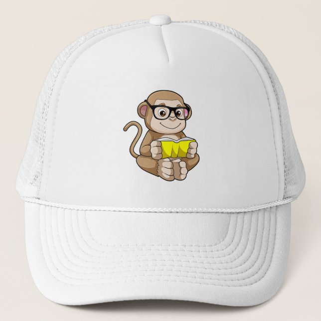 Casquette Singe comme étudiant avec des lunettes et un livre (Devant)