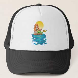 Casquette Sirène sur les rochers avec ami sous Lune Jaune